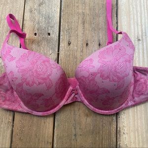 Victoria’s Secret Lined Demi Floral Pink Rhinestone Bra Size 36C